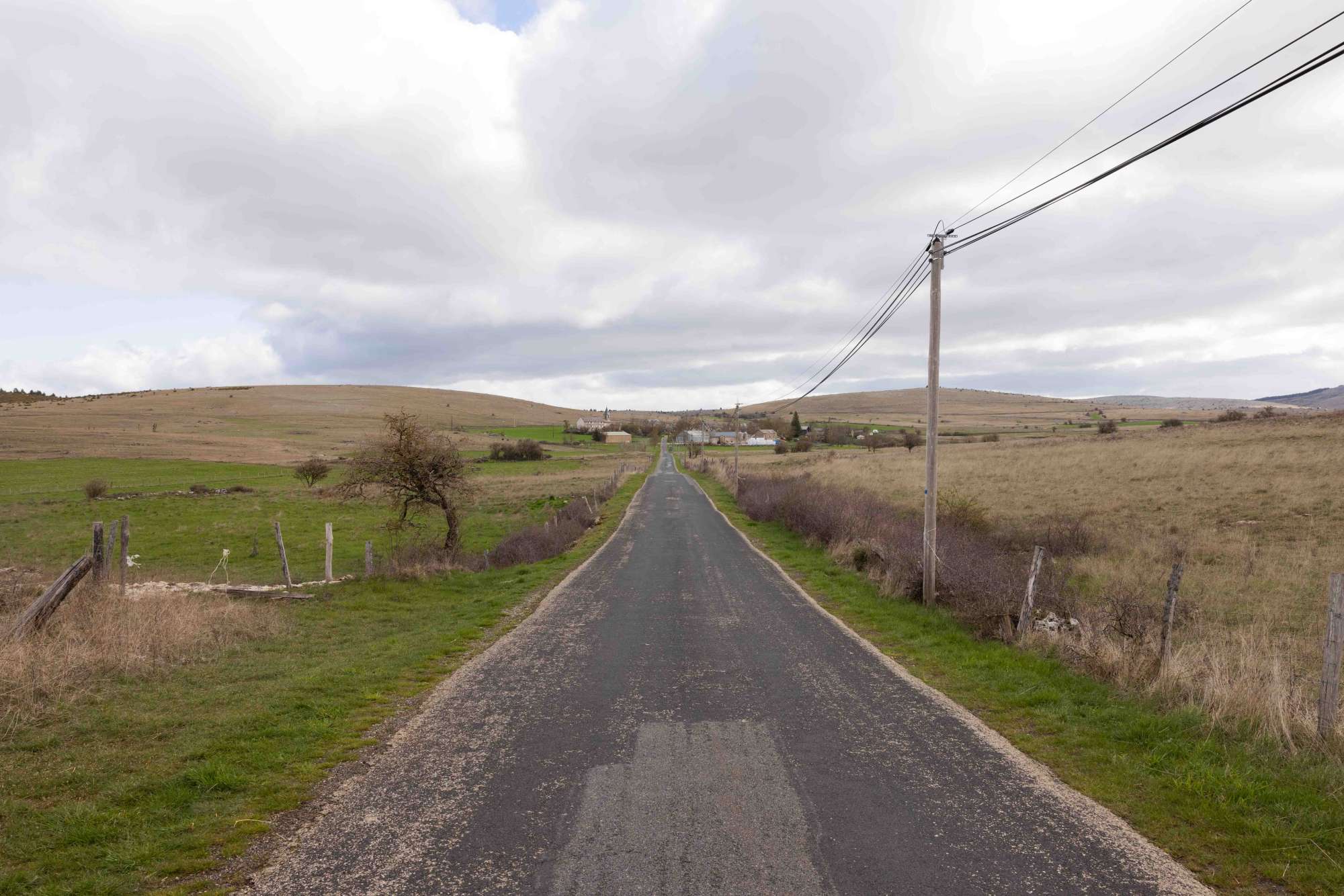 Le Causse a des airs de Grandes Plaines, végétation rase, route droite.